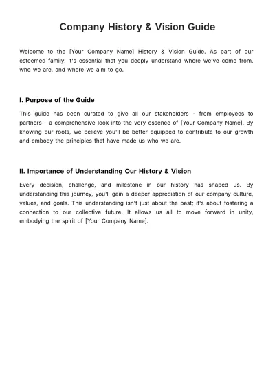 Free Company History & Vision Guide HR Template to Edit Online