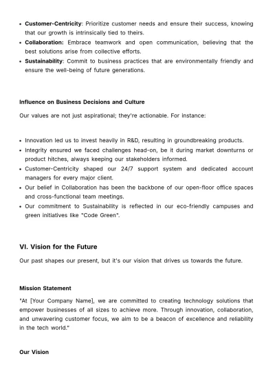 Free Company History & Vision Guide HR Template to Edit Online