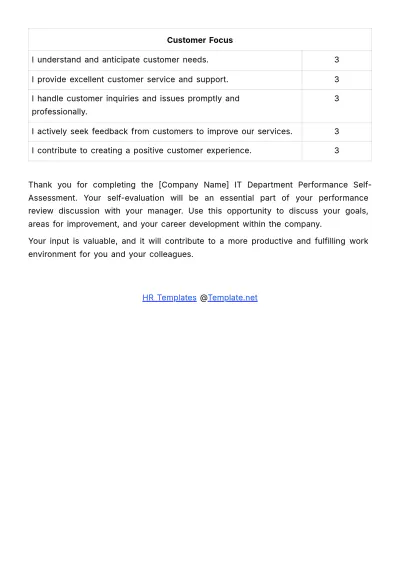 Free Performance Self-Assessment HR Template to Edit Online