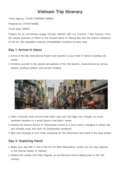 Free Vietnam Trip Itinerary Template to Edit Online