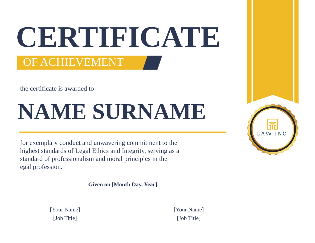 Free Legal Ethics and Integrity Certificate Template