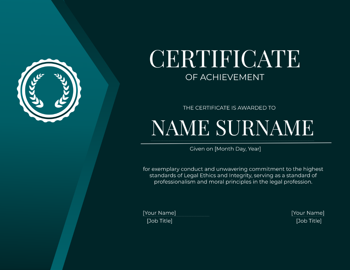 Legal Writing and Documentation Mastery Certificate Template