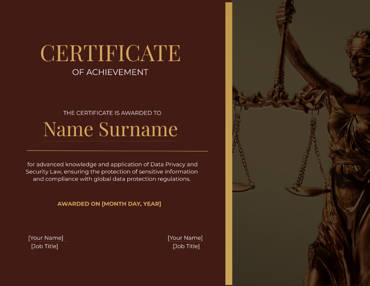 Data Privacy and Security Law Certificate Template