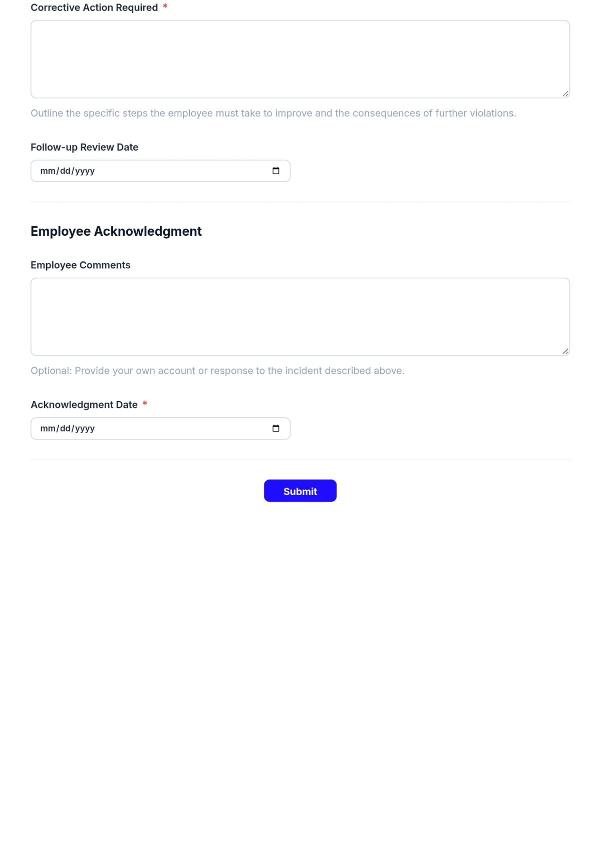 Free Disciplinary Action Form HR Template & AI Maker