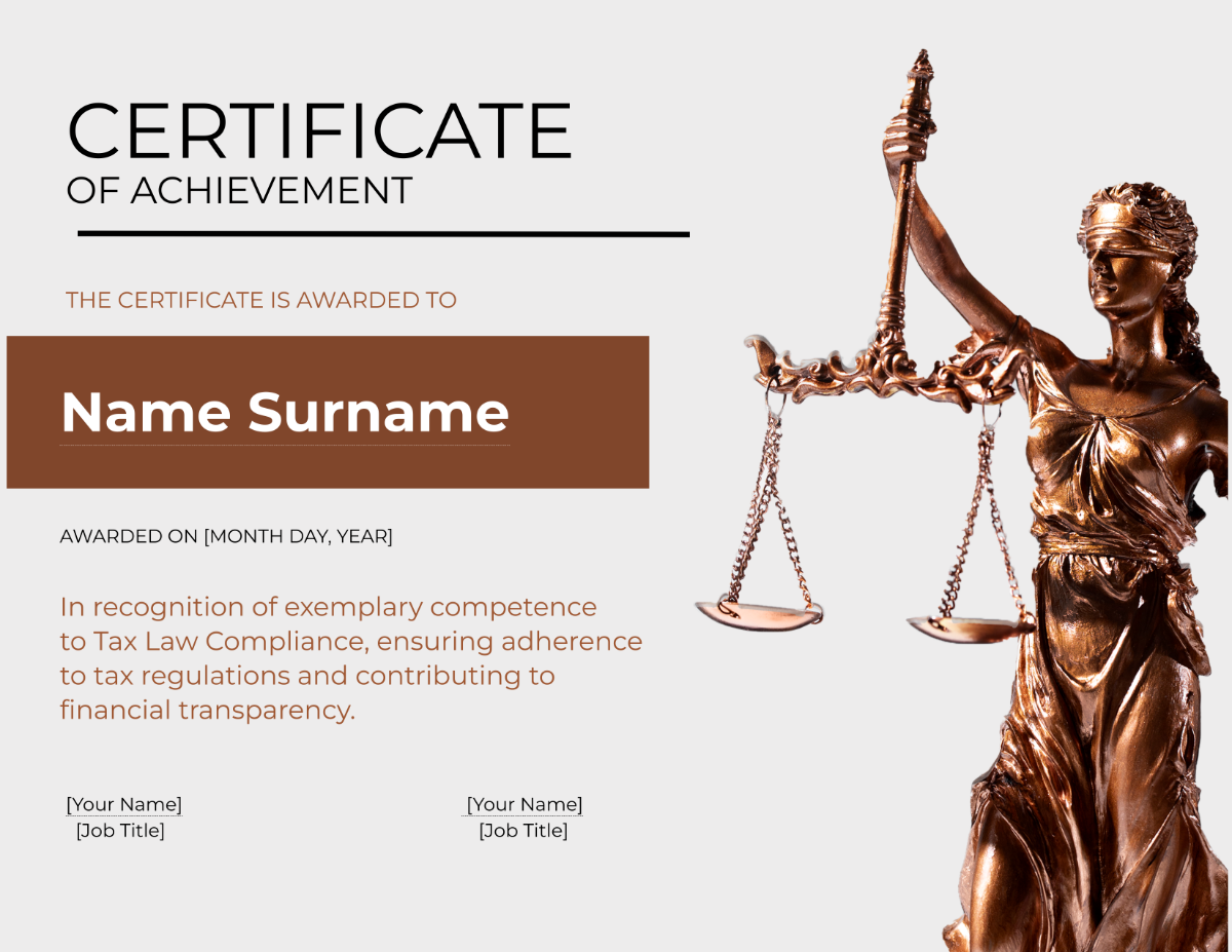 Tax Law Compliance Certificate Template