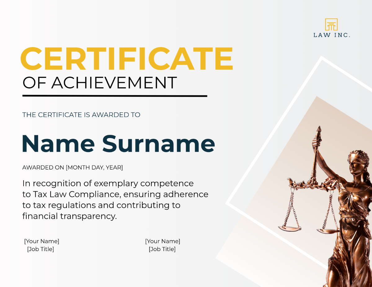 Free Tax Law Compliance Certificate Template