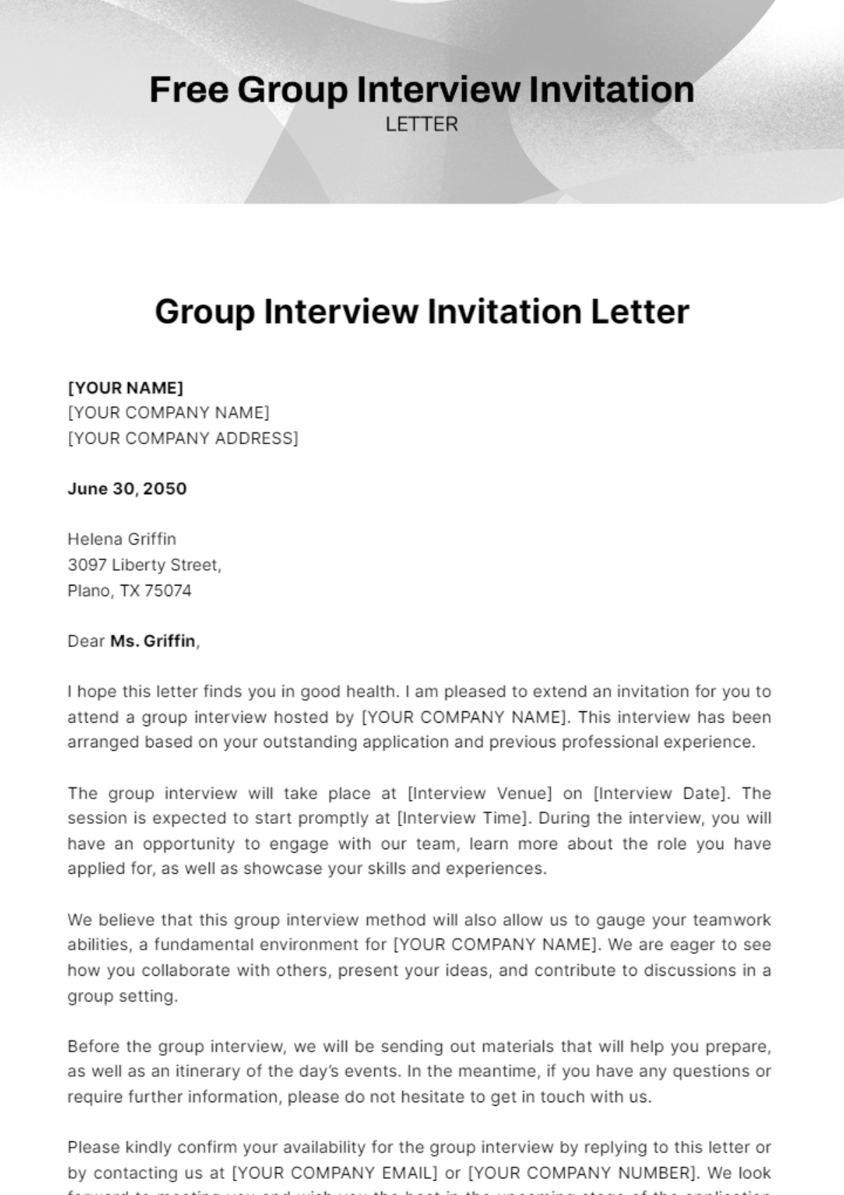 Group Interview Invitation Letter Template - Edit Online & Download