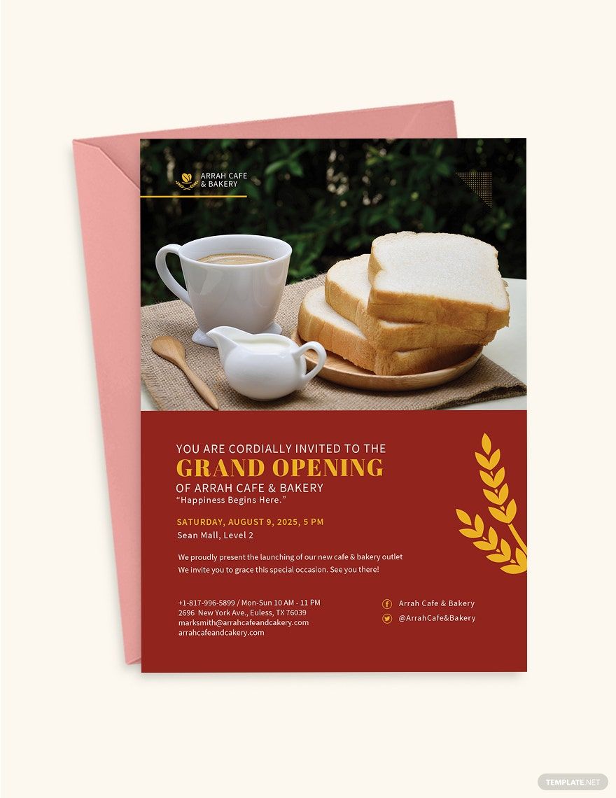 Free Cafe And Bakery Grand Opening Invitation Template
