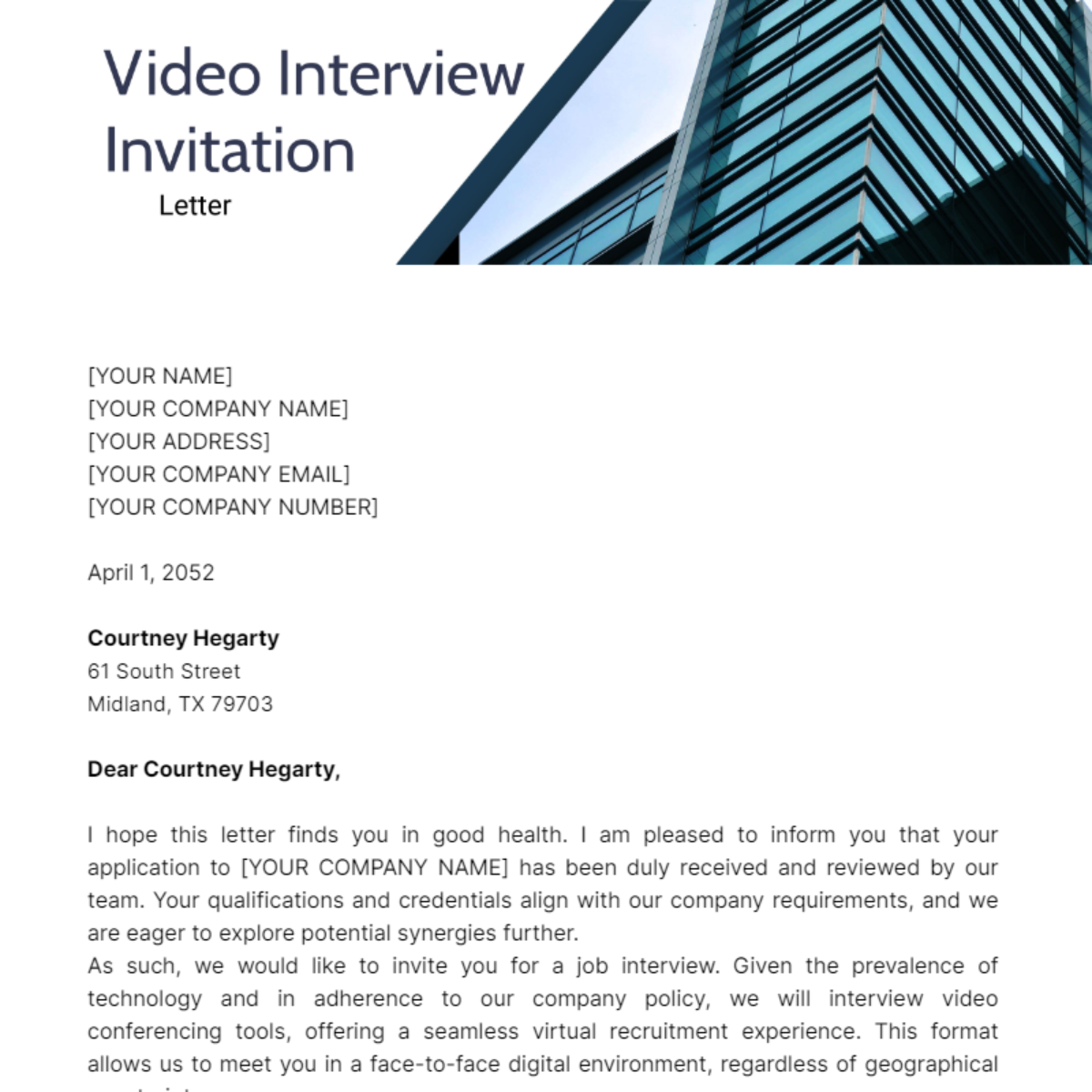 Video Interview Invitation Letter Template - Edit Online & Download ...