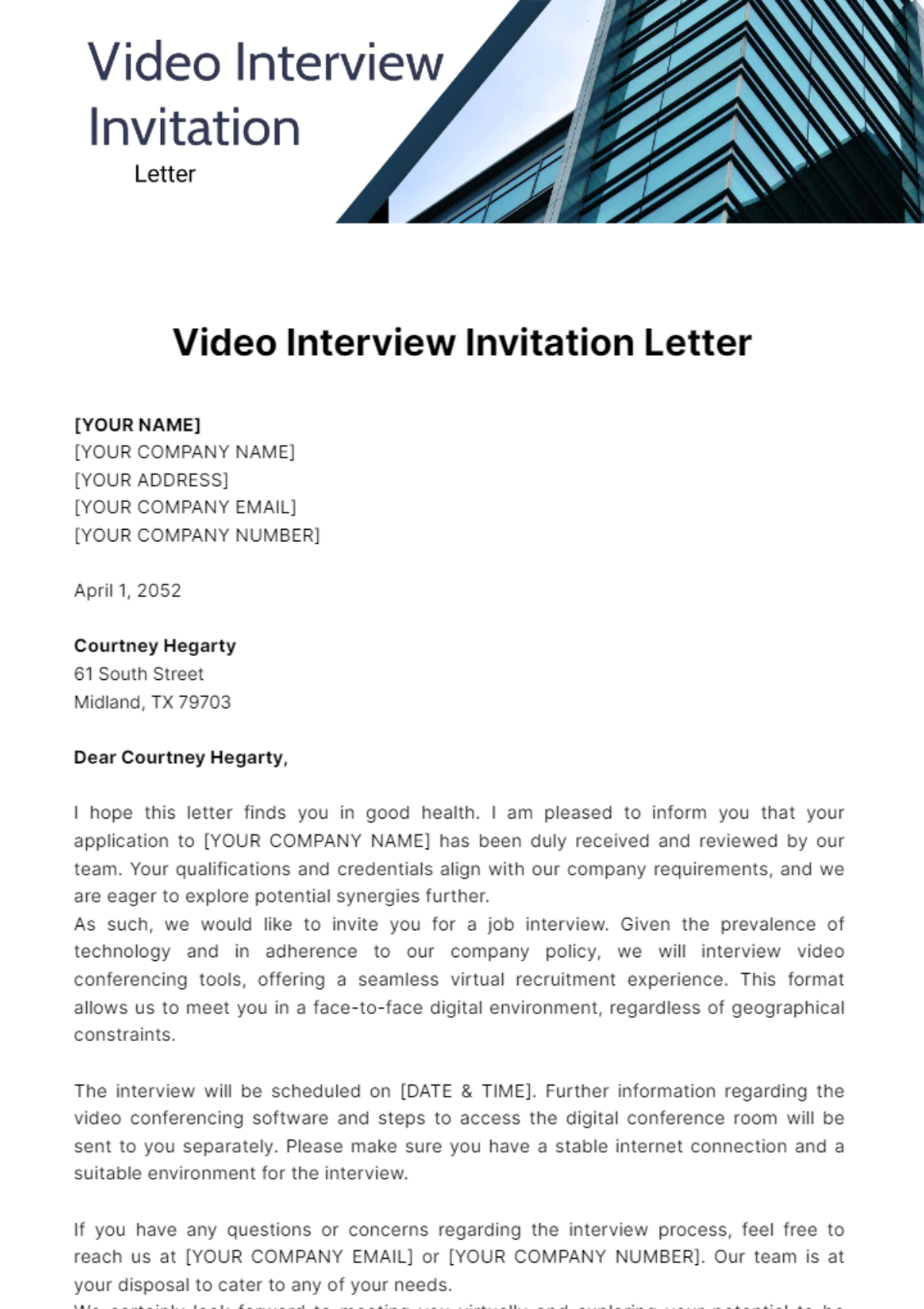 Video Interview Invitation Letter Template - Edit Online & Download