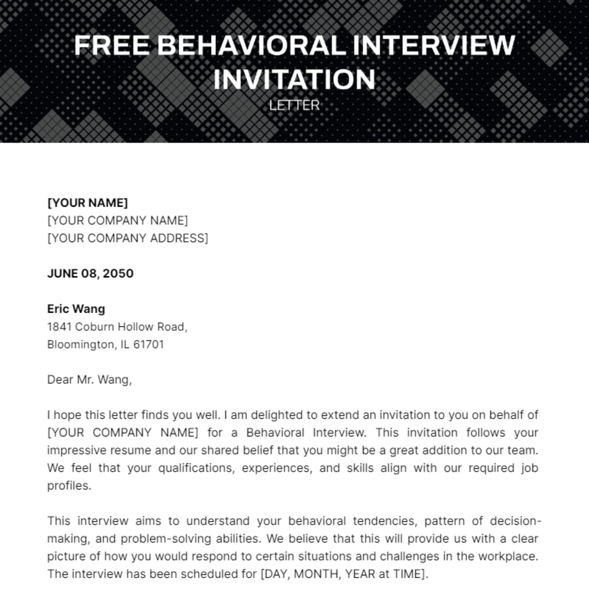 Behavioral Interview Invitation Letter Template - Edit Online & Download