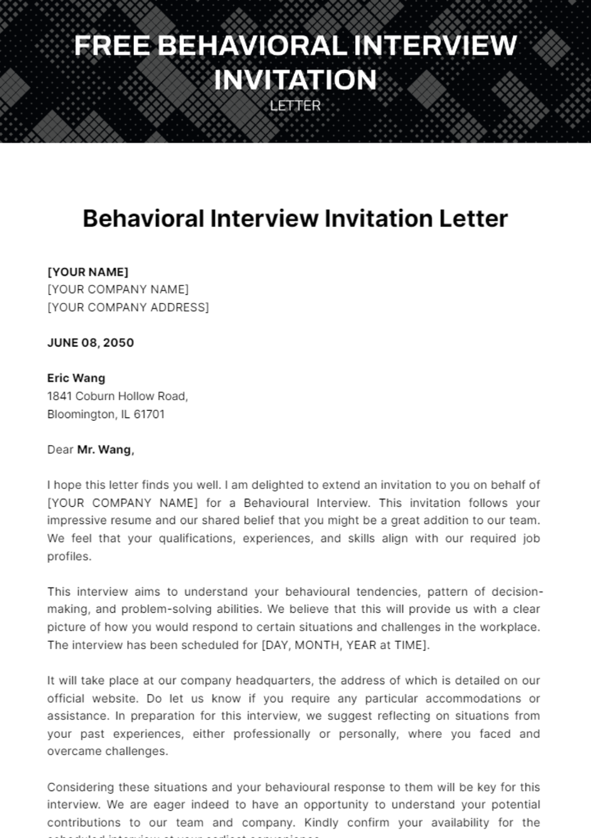 Behavioral Interview Invitation Letter Template - Edit Online & Download