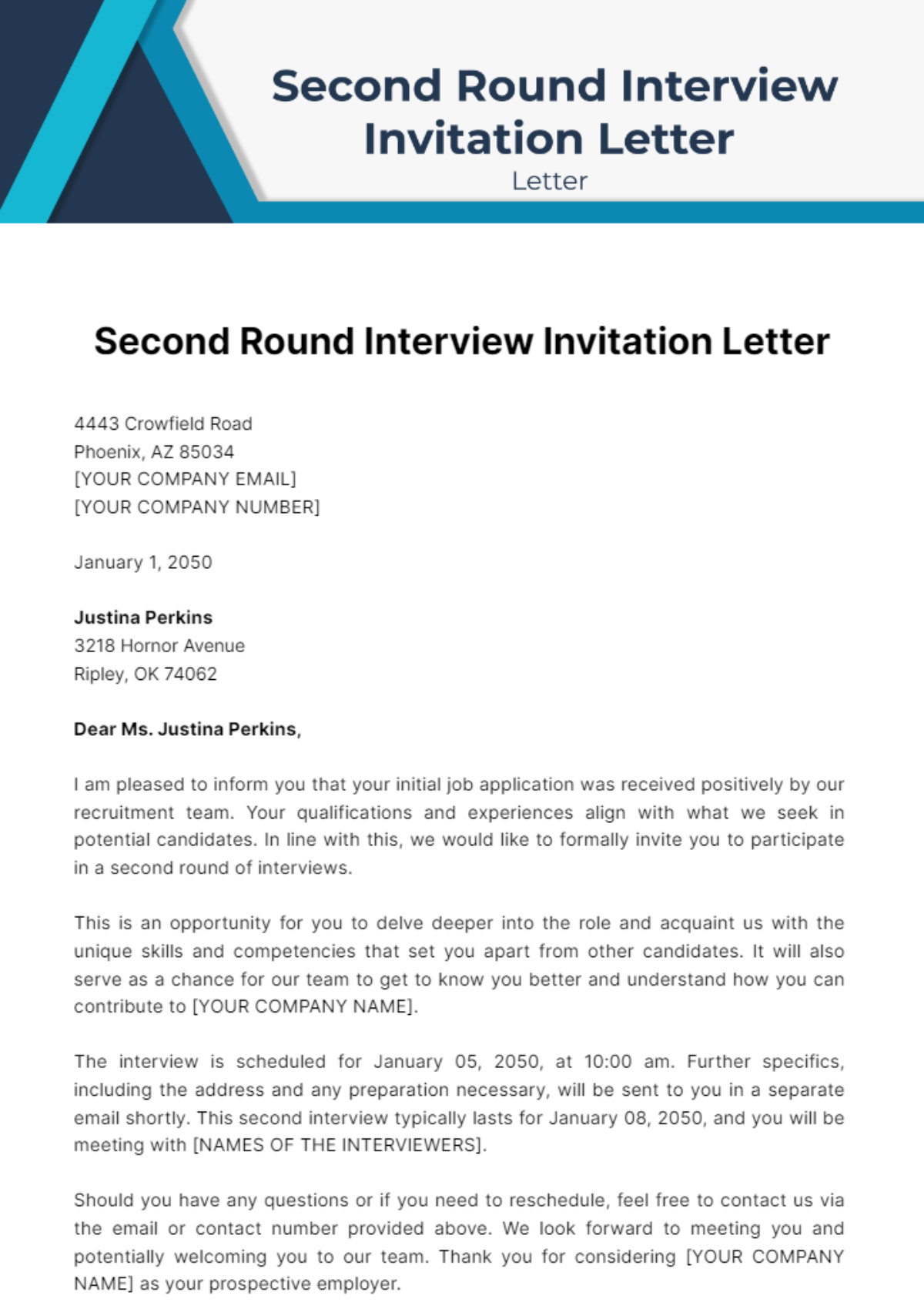 Second Round Interview Invitation Letter Template - Edit Online & Download