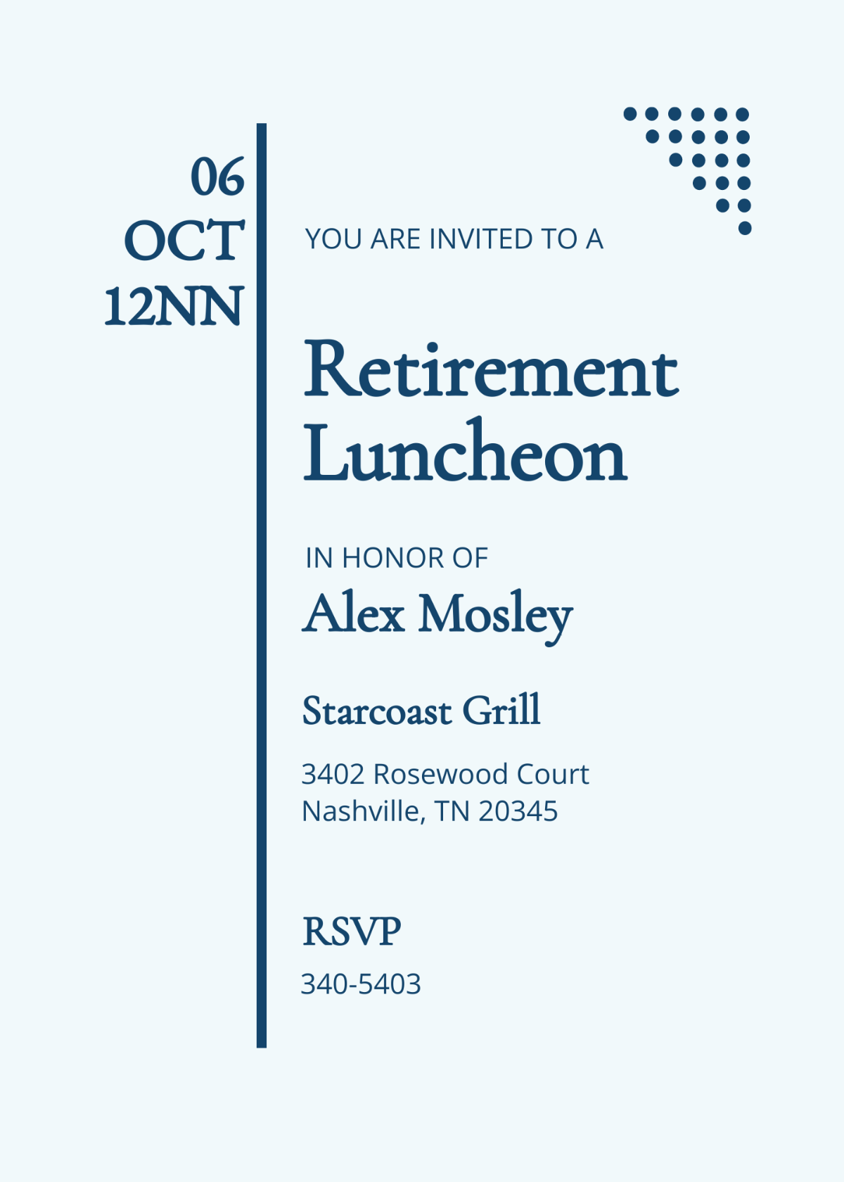 Free Retirement luncheon party invitation template