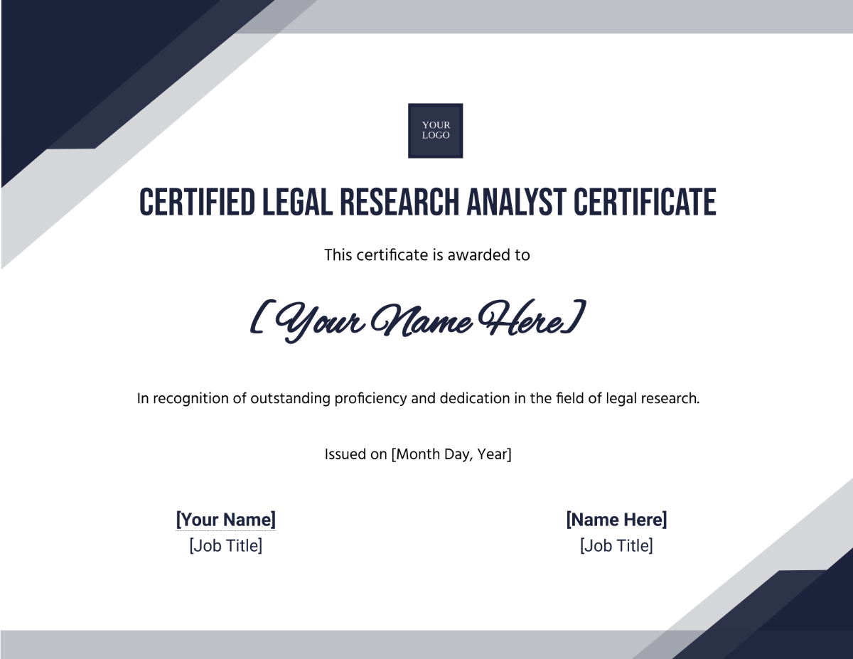 Certified Legal Research Analyst Certificate Template
