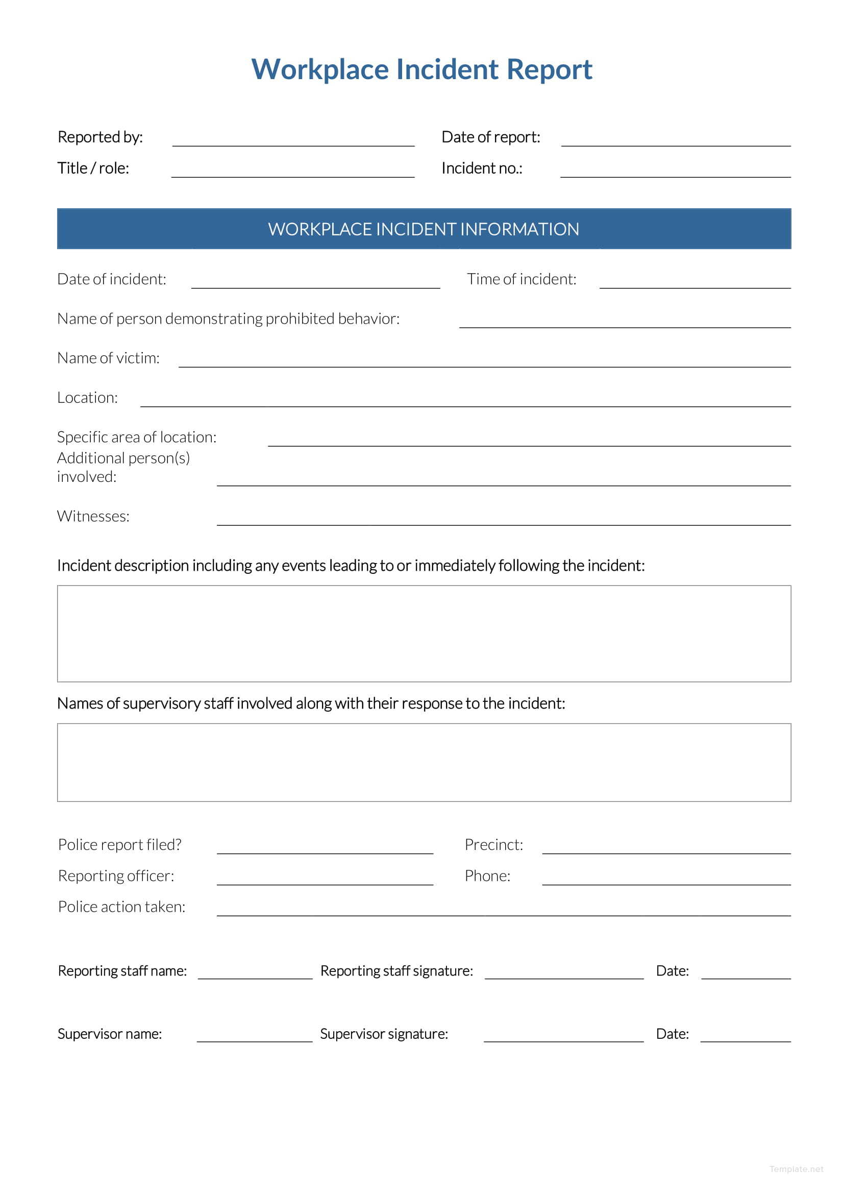 Free Workplace Incident Report Form Template Nisma Info