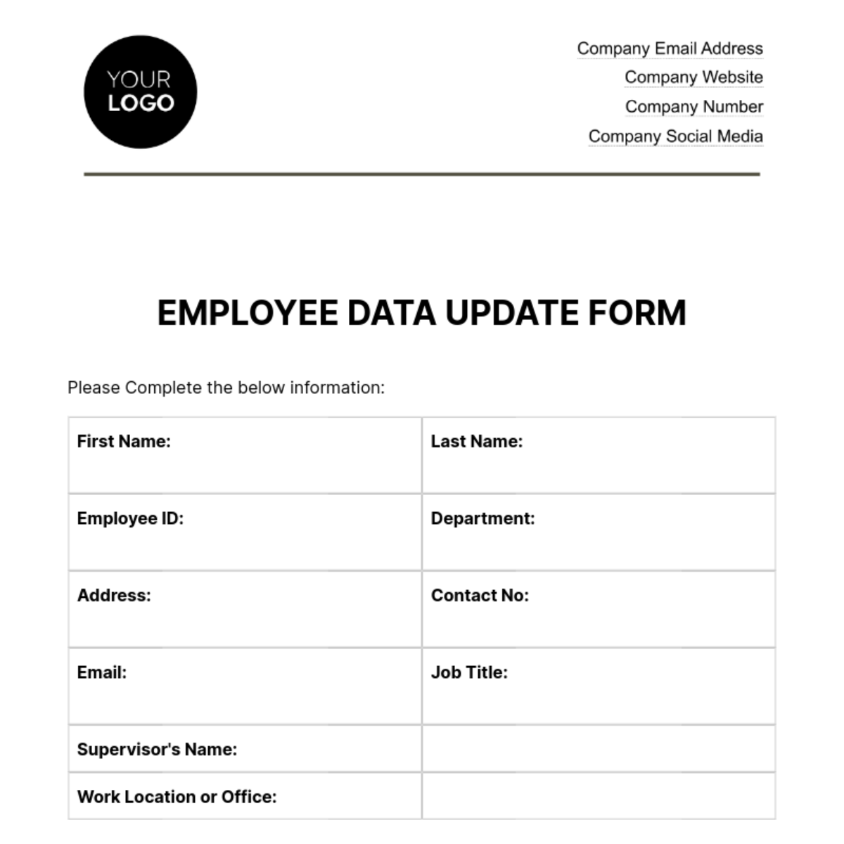 Free Employee Data Update Form HR Template