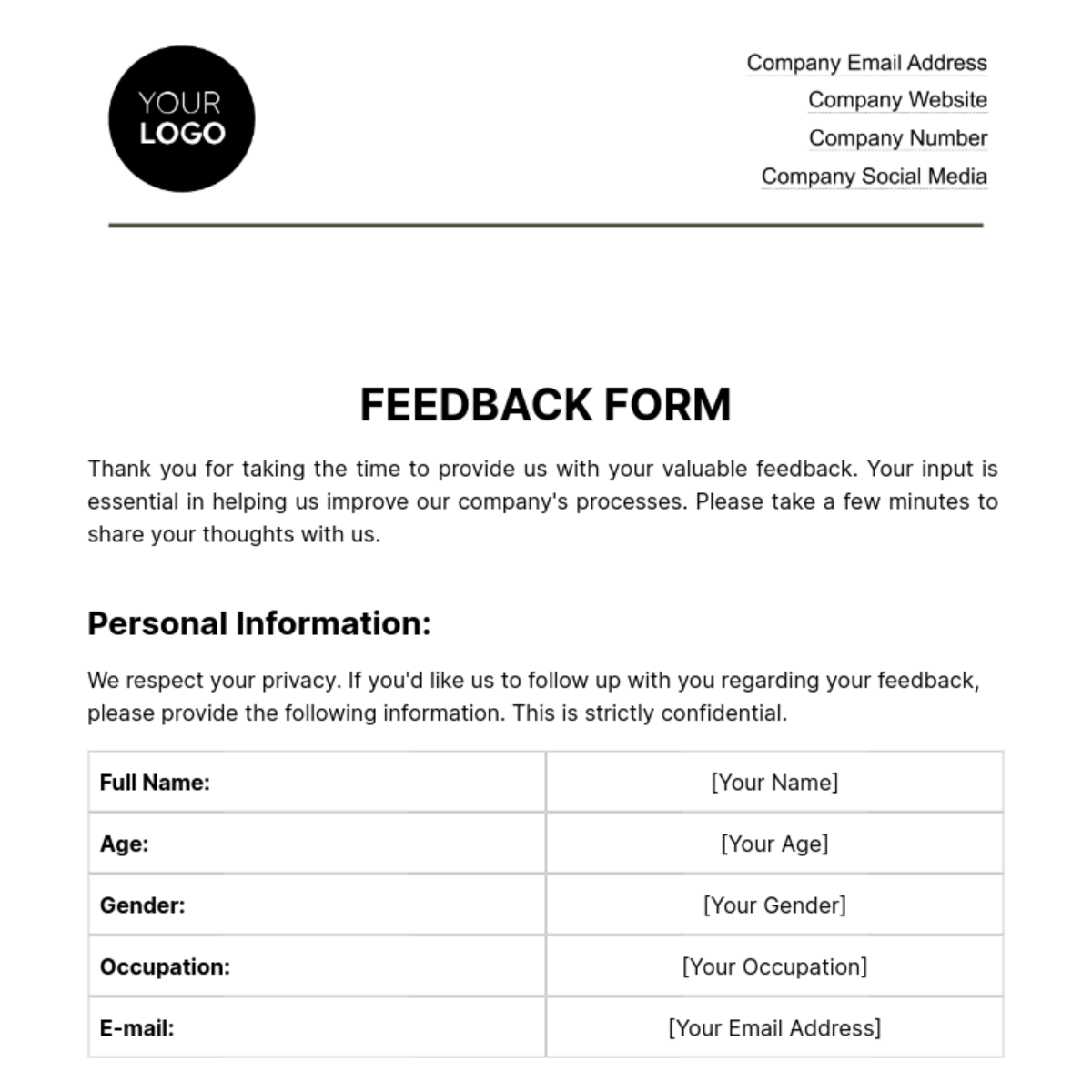 Free Feedback Form HR Template
