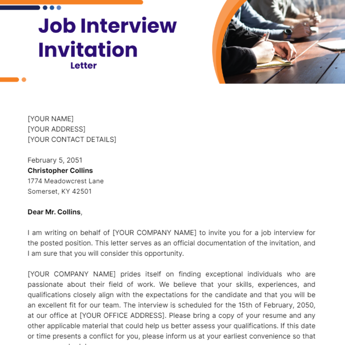 Job Interview Invitation Letter Template - Edit Online & Download ...