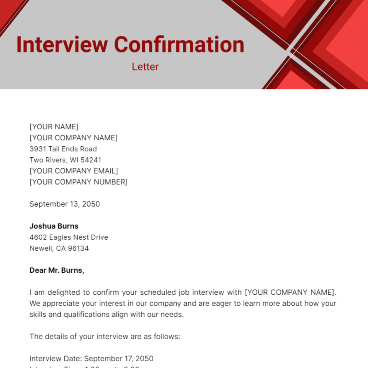Interview Confirmation Letter Template Edit Online Download Example 