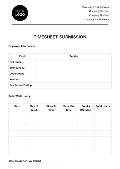 Free Timesheet Submission HR Template to Edit Online