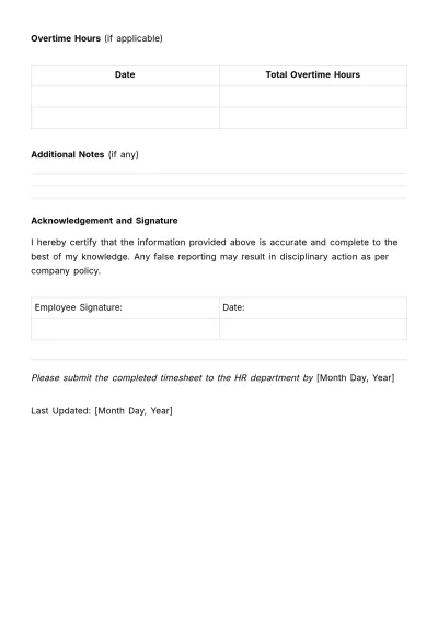 Free Timesheet Submission HR Template to Edit Online