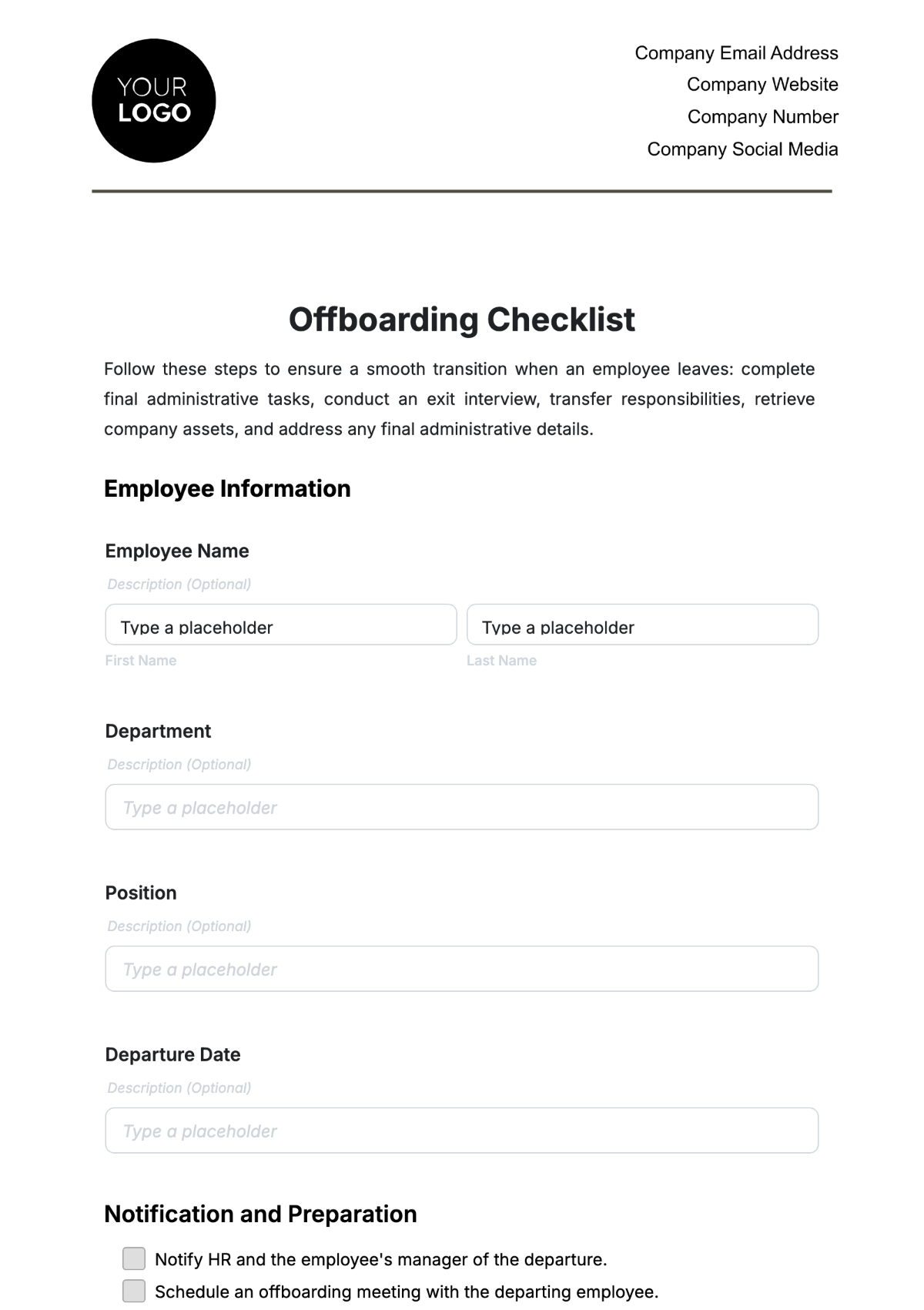 Free Offboarding Checklist HR Template