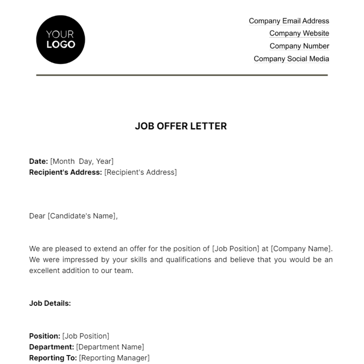 Job Offer Letter HR Template - Edit Online & Download Example ...