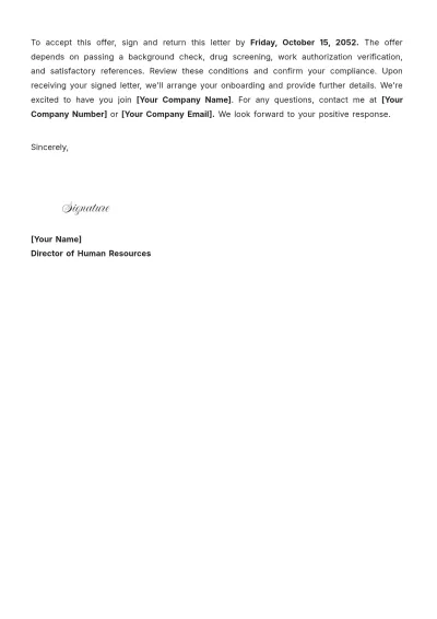 Free HR Job Offer Letter Template to Edit Online