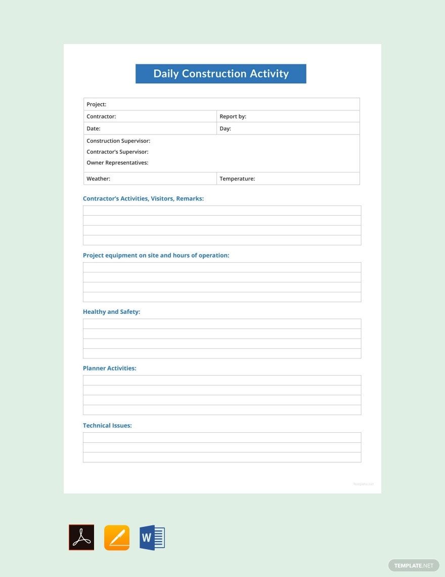 Daily Construction Activity Report Template