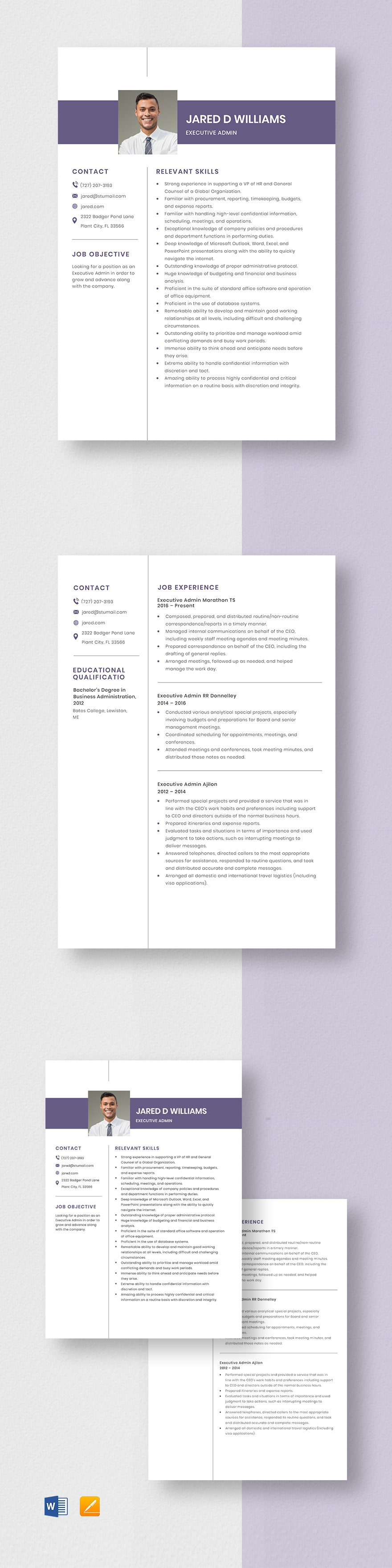 Admin Executive Resume Template Word Apple Pages 9702