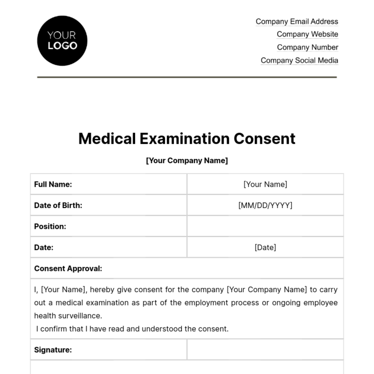 Free Medical Examination Consent HR Template Edit Online Download 