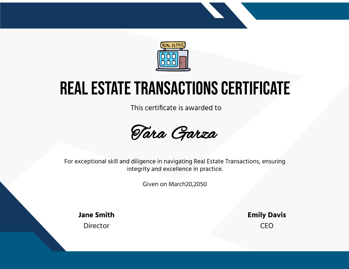 Real Estate Transactions Certificate