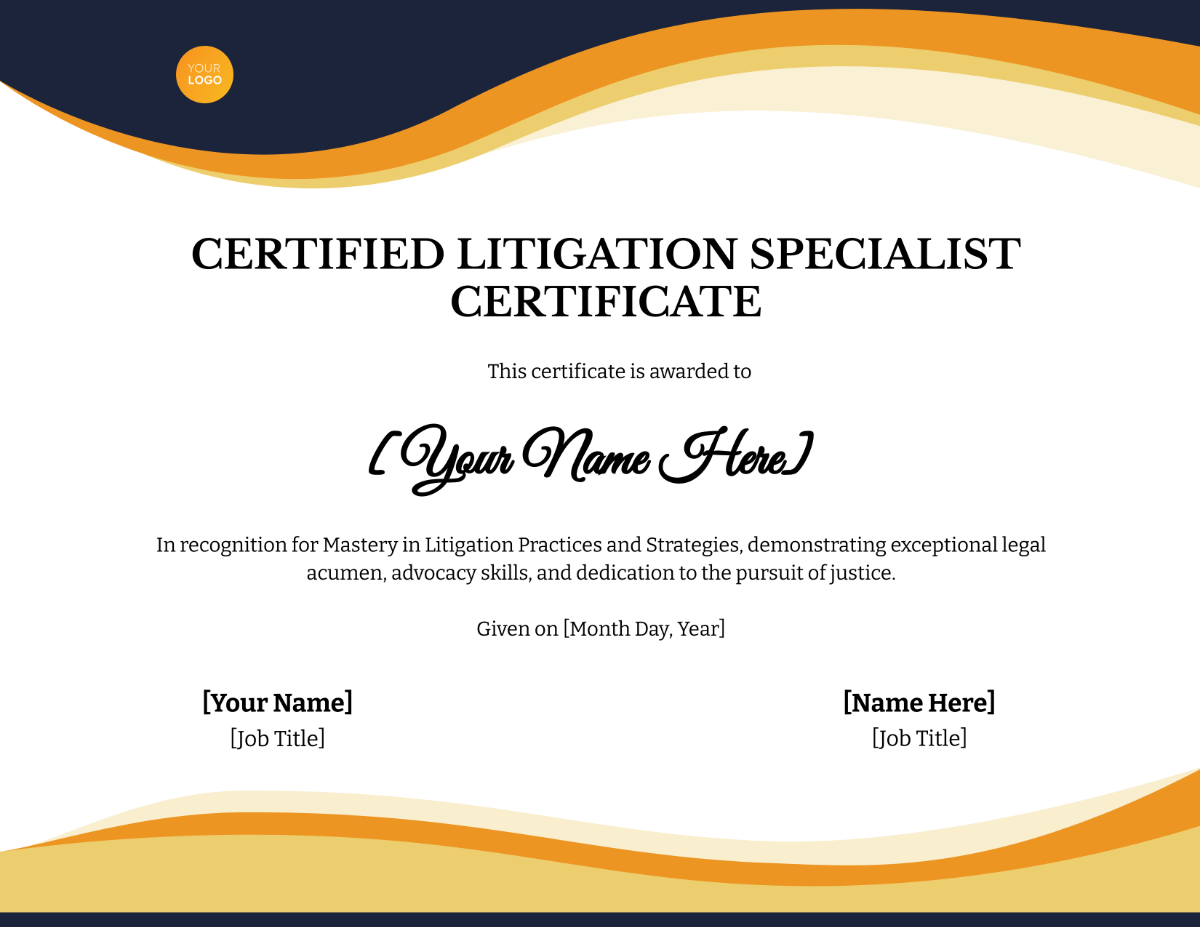 Certified Litigation Specialist Certificate Template