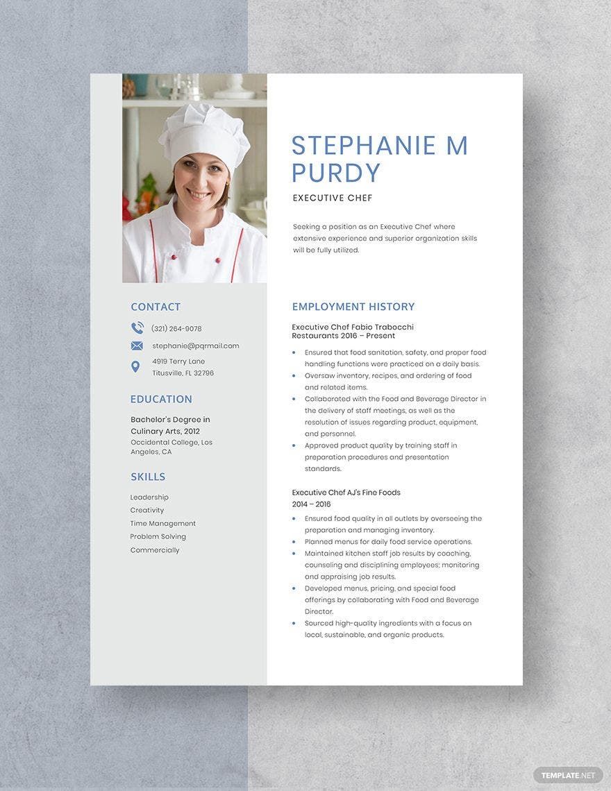 Executive Chef Resume In MS Word Pages Download