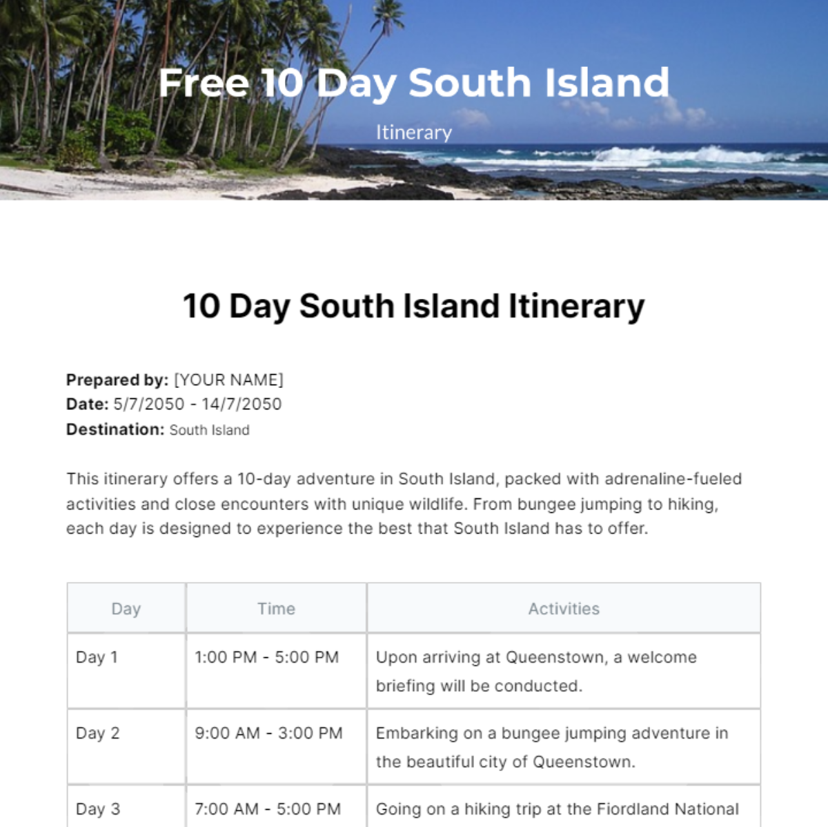12 Day North South Island Itinerary
