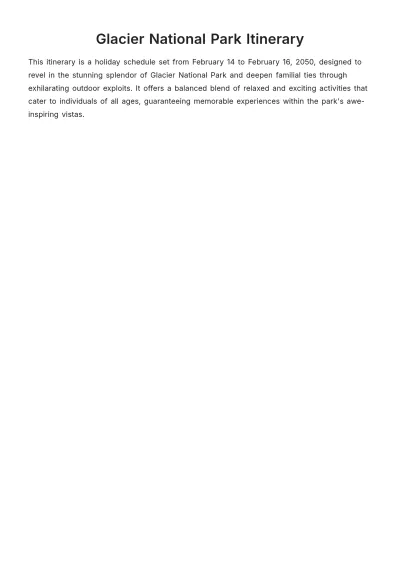 Free Glacier National Park Itinerary Template to Edit Online