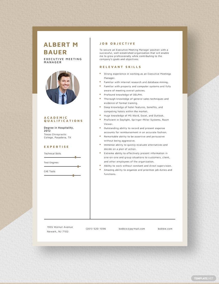 Executive Meeting Manager Resume Template