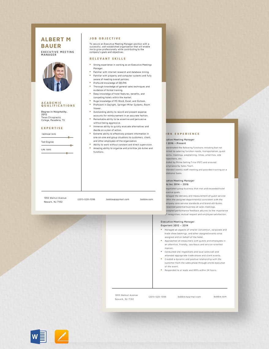 Executive Meeting Manager Resume