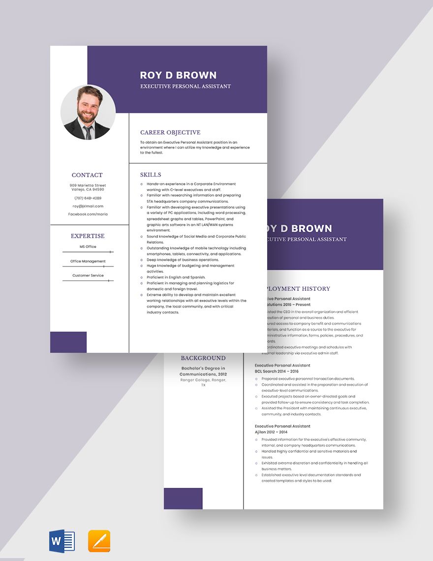 Executive Personal Assistant Resume