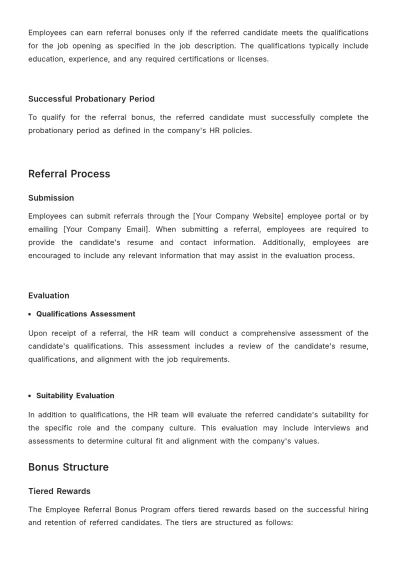 Free Employee Referral Bonus Program Handbook HR Template to Edit Online