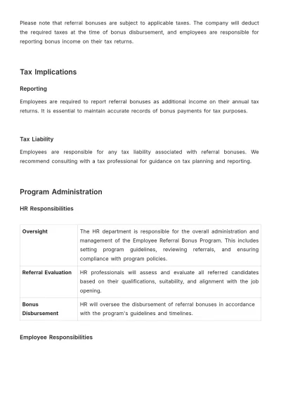 Free Employee Referral Bonus Program Handbook HR Template to Edit Online