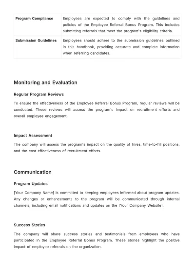 Free Employee Referral Bonus Program Handbook HR Template to Edit Online