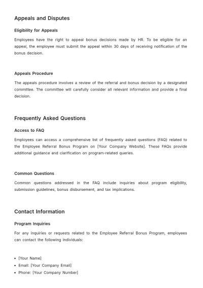 Free Employee Referral Bonus Program Handbook HR Template to Edit Online