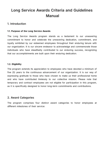 Free Long Service Awards Criteria and Guidelines Manual HR Template to Edit Online