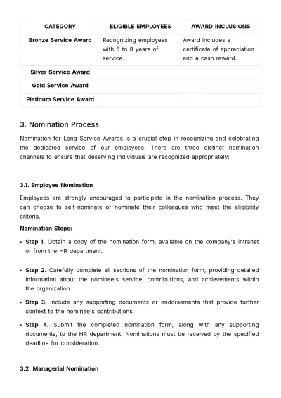 Free Long Service Awards Criteria and Guidelines Manual HR Template to Edit Online
