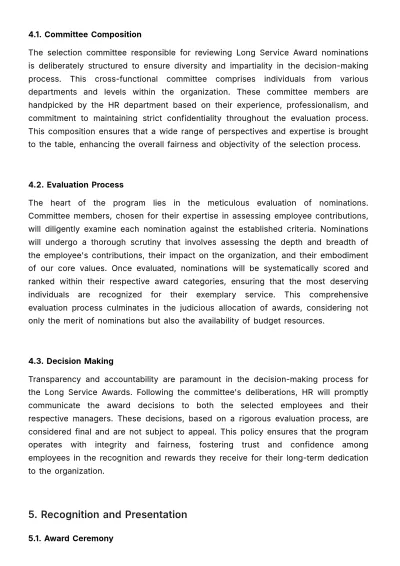 Free Long Service Awards Criteria and Guidelines Manual HR Template to Edit Online