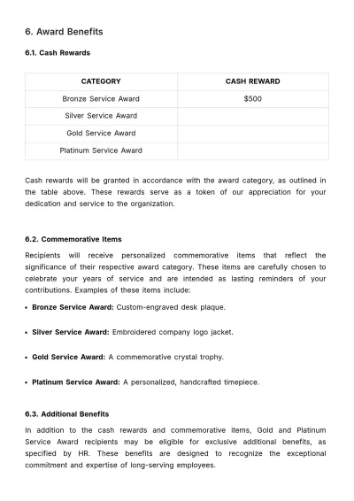 Free Long Service Awards Criteria and Guidelines Manual HR Template to Edit Online
