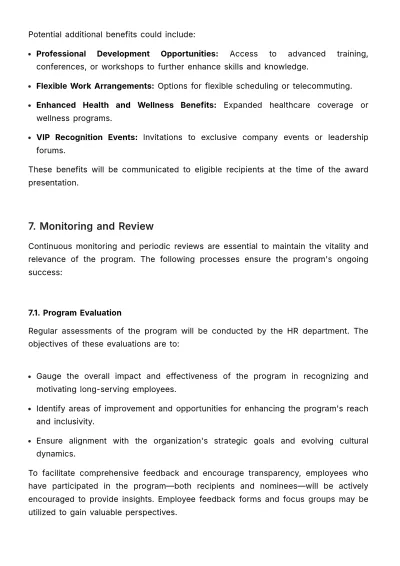 Free Long Service Awards Criteria and Guidelines Manual HR Template to Edit Online