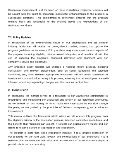 Free Long Service Awards Criteria and Guidelines Manual HR Template to Edit Online